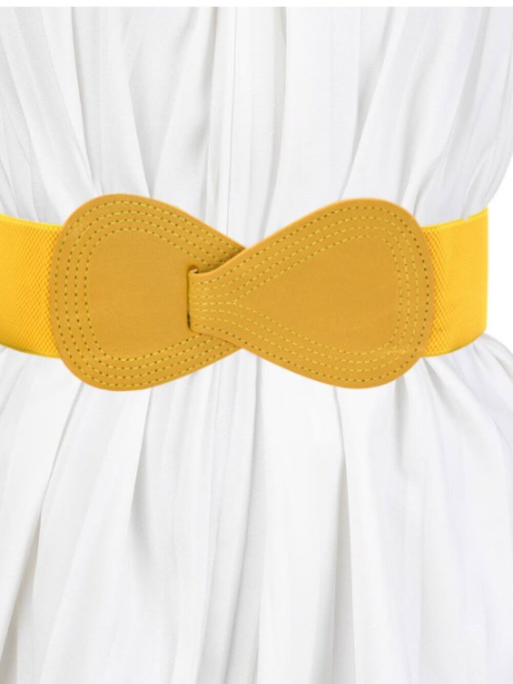Yellow Faux Leather and elastic retro Stretch Belt – Plus Sized